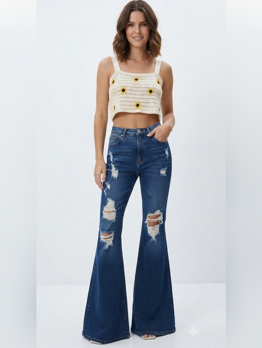 Wax Jeans size 30 Super Flare Extreme Distressed With Holes High Waisted Trashed